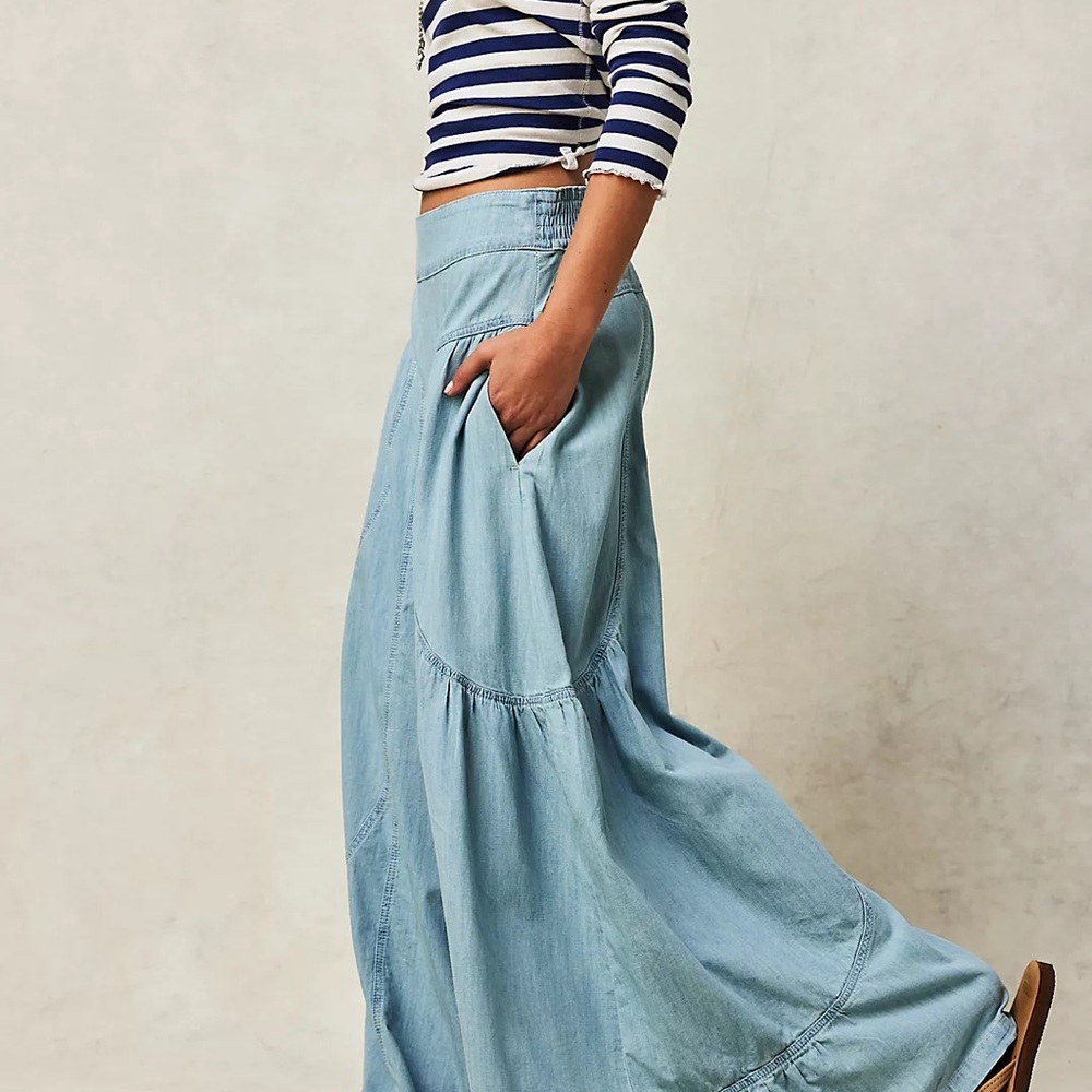 FREE PEOPLE • Denim wide leg boho